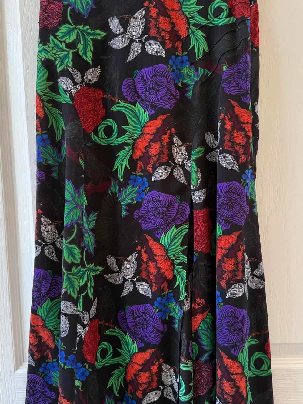 Topshop Black Skirt with Red, Purple & Green Floral Print